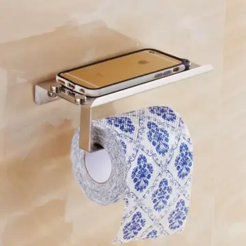 Stainless Steel Toilet Paper Holder with Tray & Phone Shelf