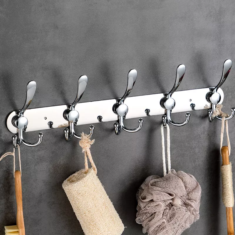 5-Hook Stainless Steel Wall-Mounted Towel, Coat, and Hat Rack - Image 3