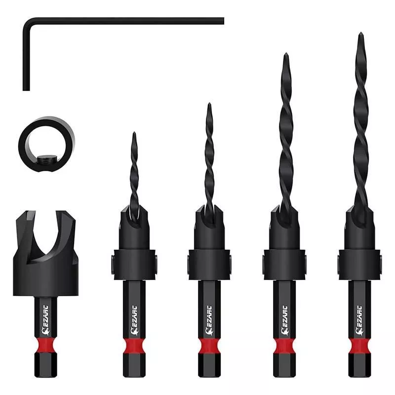 7PCS Wood Countersink Drill Bit Set with Tapered Drill Bits and 1/4" Hex Shank for Woodworking & Carpentry