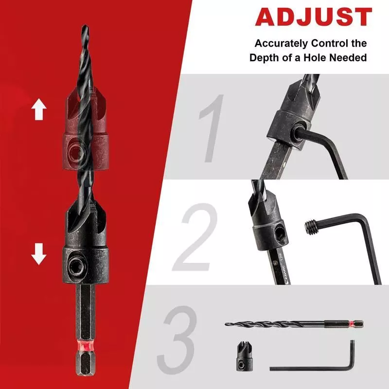 7PCS Wood Countersink Drill Bit Set with Tapered Drill Bits and 1/4" Hex Shank for Woodworking & Carpentry - Image 6