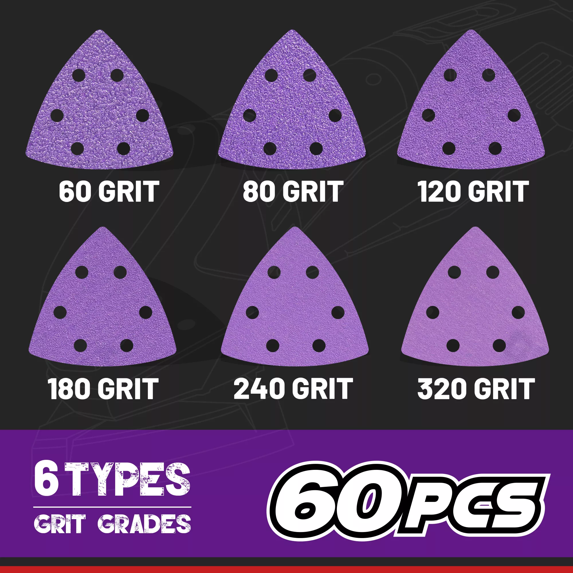 60PCS Zirconia Triangle Sanding Paper for Oscillating Tools - Image 6