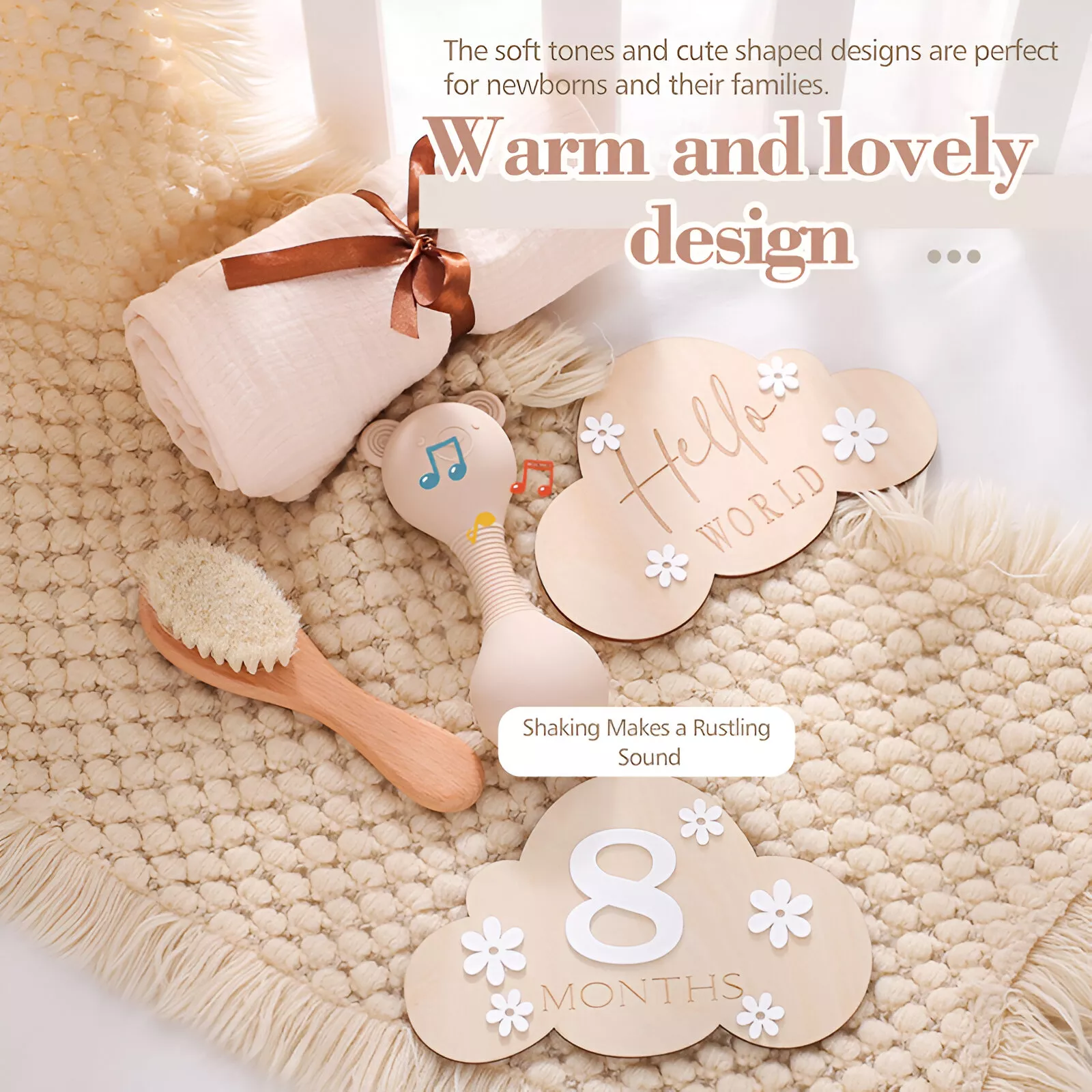 Baby Silicone Maracas Rattle & Milestone Cards Photography Set – Newborn Essentials - Image 3