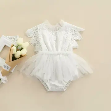 Baby Girl Lace Romper - Hollow Out Mesh Bodysuit with Fly Sleeves