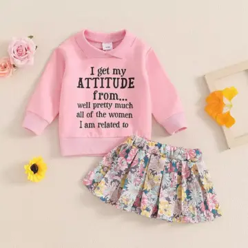 Baby Girl Fall Outfit - Letter Print Sweatshirt & Floral Skirt Set