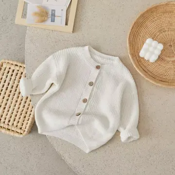 Baby Knitted Cardigan - Long Sleeve Solid Color Button-Up Sweater