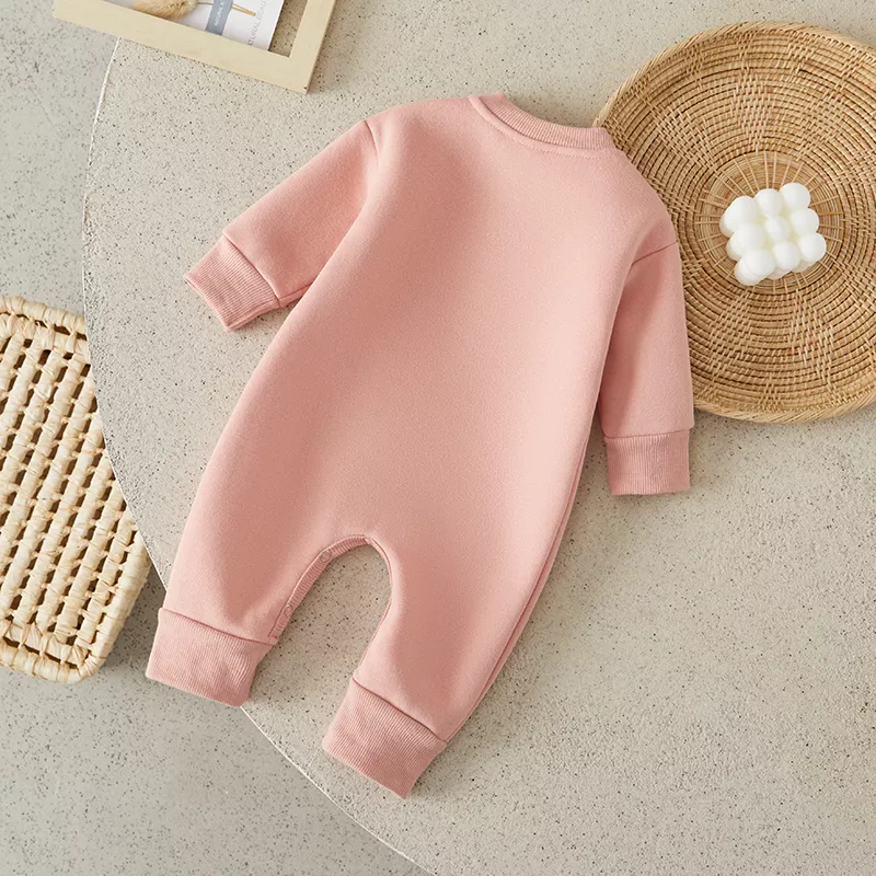 Baby Sweatshirt Romper - Solid Color Fleece Long Sleeve Jumpsuit for Newborns - Image 3