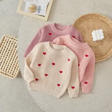 Newborn Baby Knitted Sweater - Heart Embroidery Long Sleeve Loose Pullover