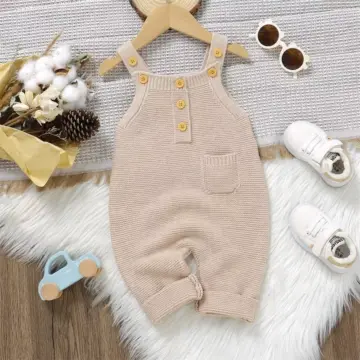 Baby Knitted Sweater Rompers - Button-Up Sleeveless Jumpsuit for Fall & Winter