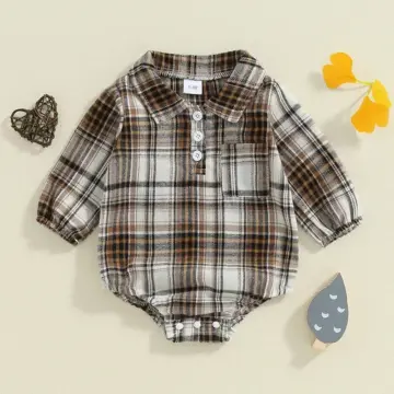 Baby Boy Plaid Romper with Lapel Neck