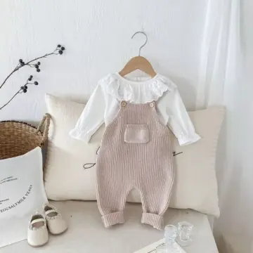 Baby Girls and Boys Sleeveless Knitted Overalls Romper with Front Pocket