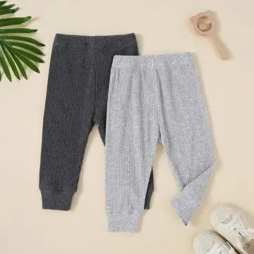 Baby Boy Jogger Pants - Solid Color Ribbed Elastic Waist Casual Sweatpants
