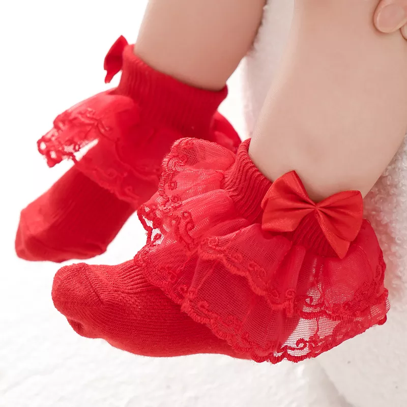 Baby Girl Lace Bow Socks - Non-Slip, Soft, Ruffle Design for Spring & Fall - Image 3