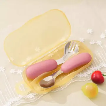 2PCS Baby Silicone and Stainless Steel Utensils - Fork & Spoon Feeding Set