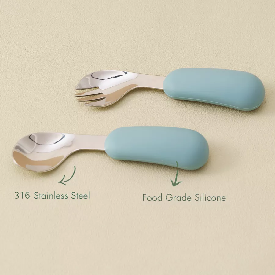2PCS Baby Silicone and Stainless Steel Utensils - Fork & Spoon Feeding Set - Image 5