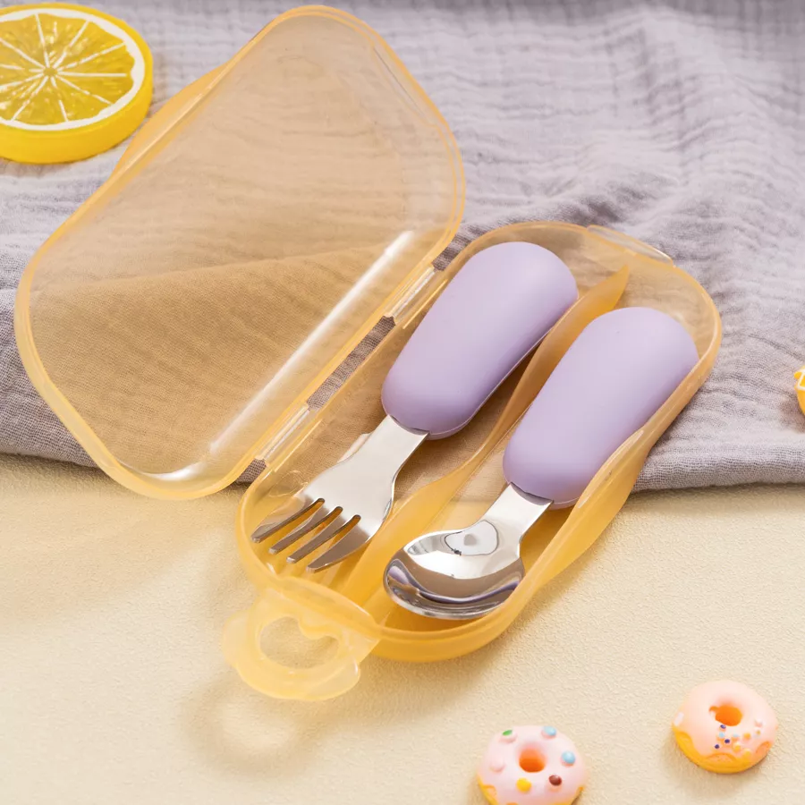 2PCS Silicone Stainless Steel Baby Fork and Spoon Set - Image 4