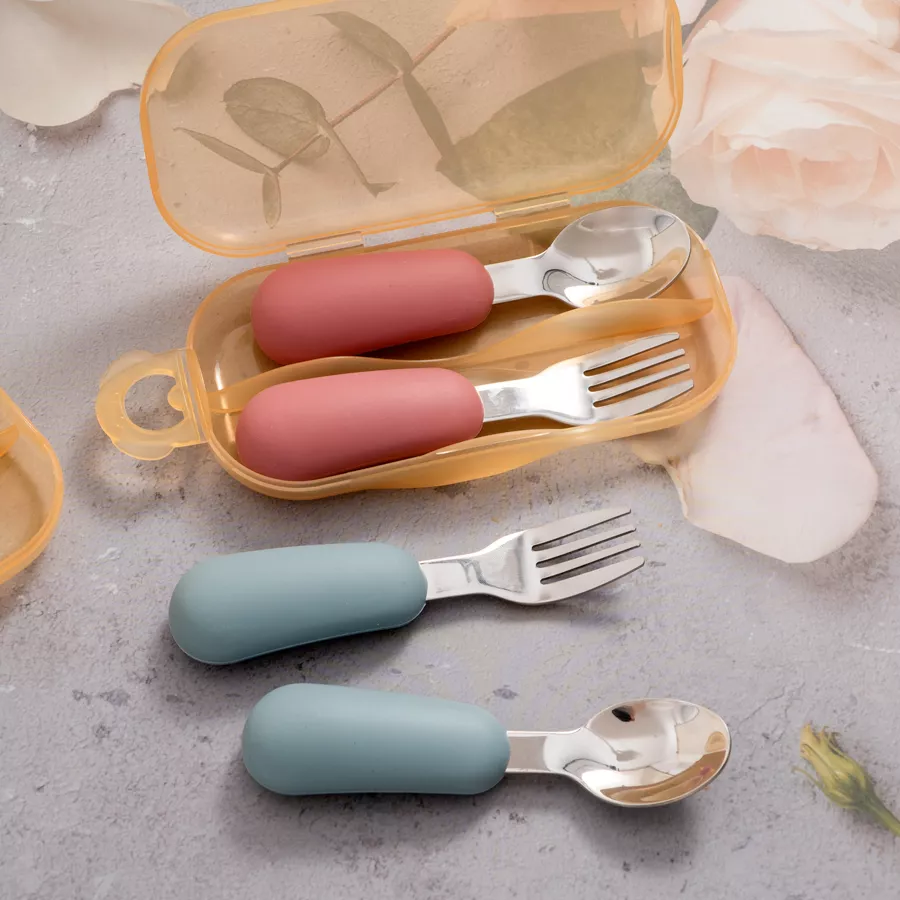 2PCS Silicone Stainless Steel Baby Fork and Spoon Set - Image 3