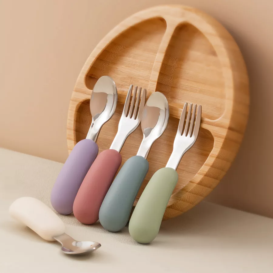 2PCS Silicone Stainless Steel Baby Fork and Spoon Set - Image 2