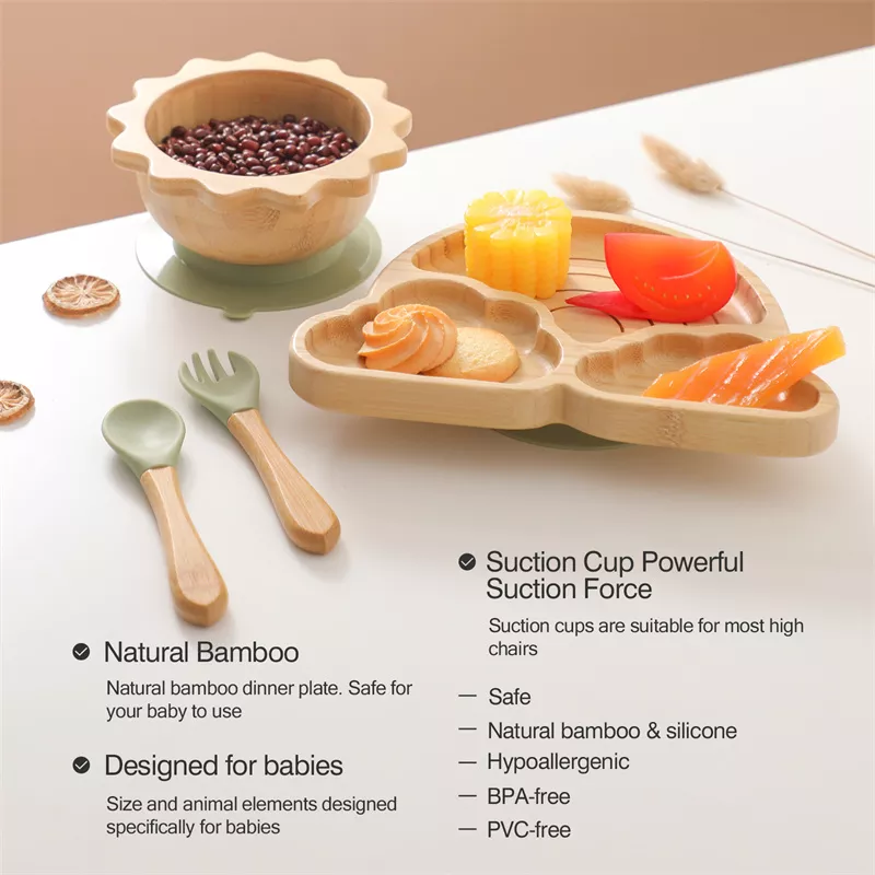 4pcs Bamboo Wood Baby Feeding Set - Image 4