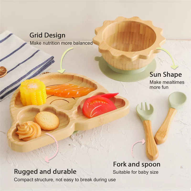 4pcs Bamboo Wood Baby Feeding Set - Image 2