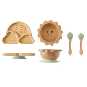 4pcs Bamboo Wood Baby Feeding Set