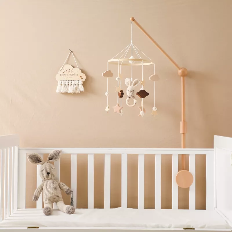 Wooden Rabbit Crib Mobile Bed Bell with Hanging Rattles for Babies - Image 5