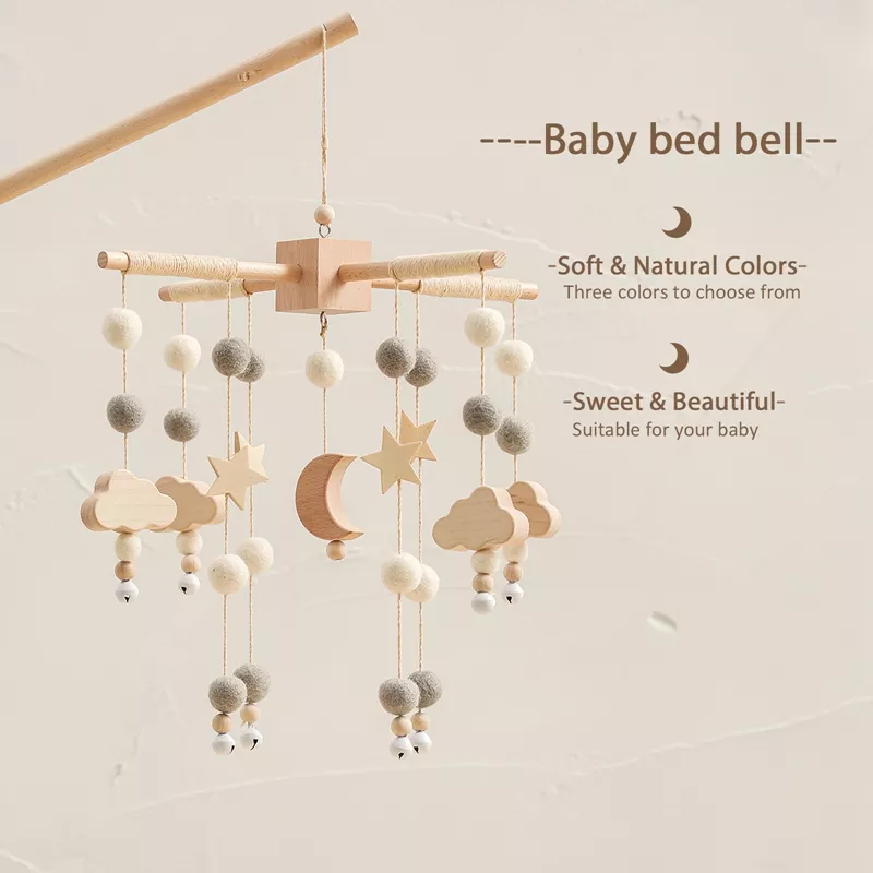 Wooden Baby Rattle Toy Mobile with Star & Moon Music Box for Crib - Image 3