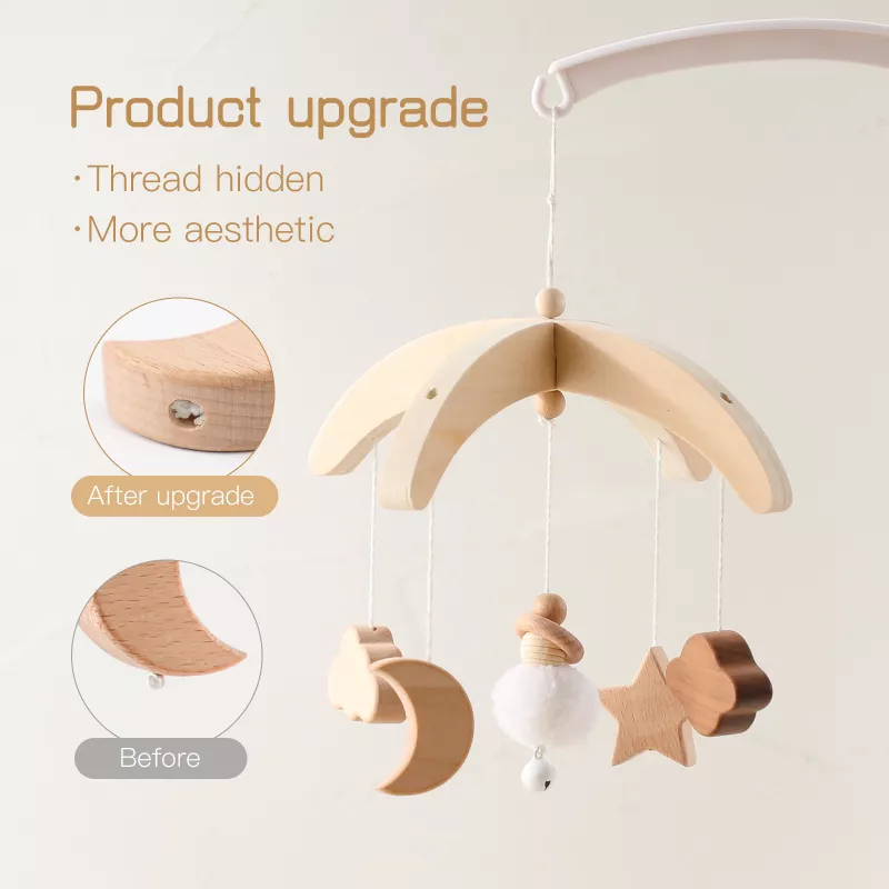 Wooden Baby Rattle Crib Mobile Toy with Rotating Music & Projection for Infants - Image 3
