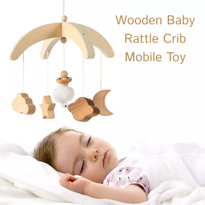 Wooden Baby Rattle Crib Mobile Toy with Rotating Music & Projection for Infants - Image 2