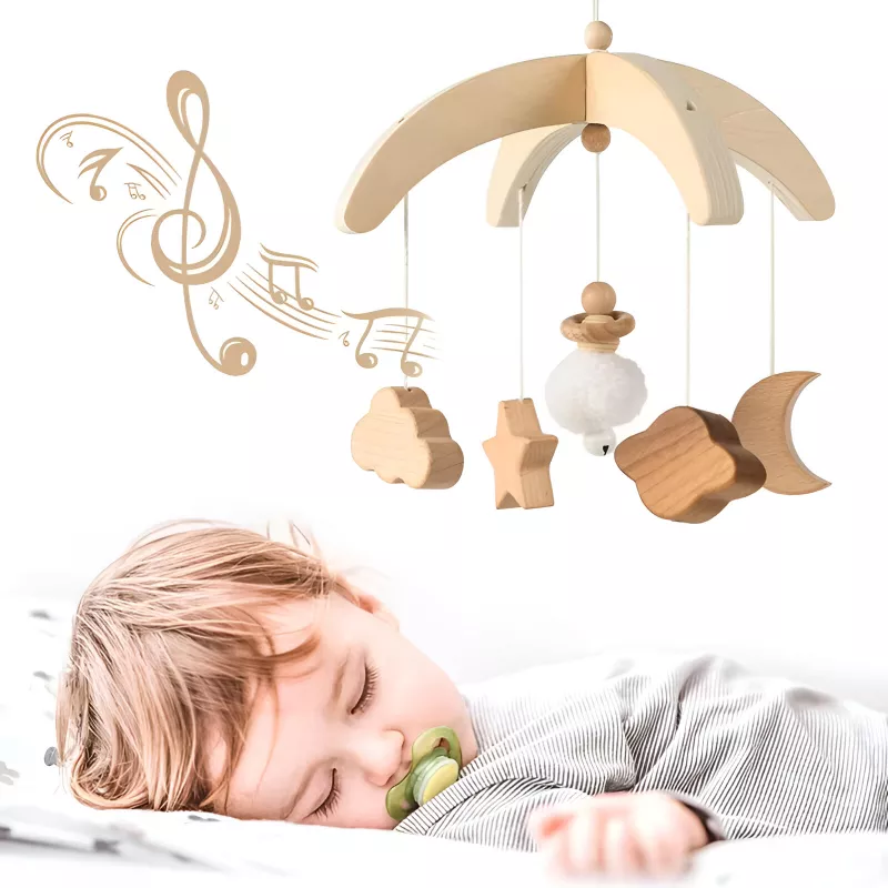 Wooden Baby Rattle Crib Mobile Toy with Rotating Music & Projection for Infants - Image 6