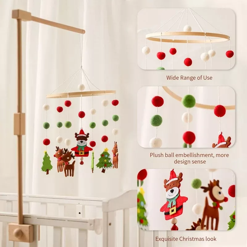 Wooden Baby Christmas Crib Mobile with Rotating Music & Animal Pendants - Image 3