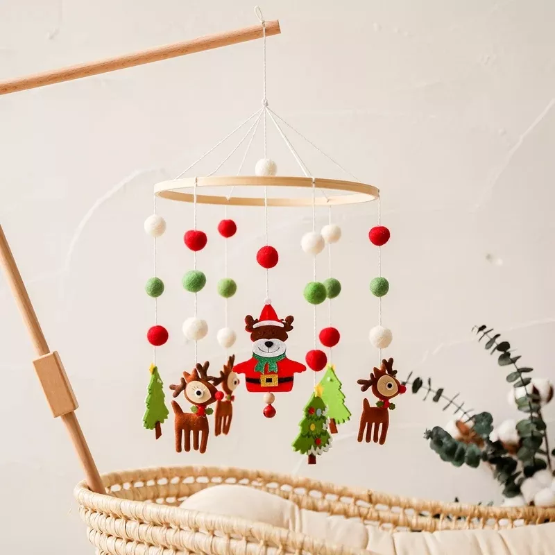 Wooden Baby Christmas Crib Mobile with Rotating Music & Animal Pendants