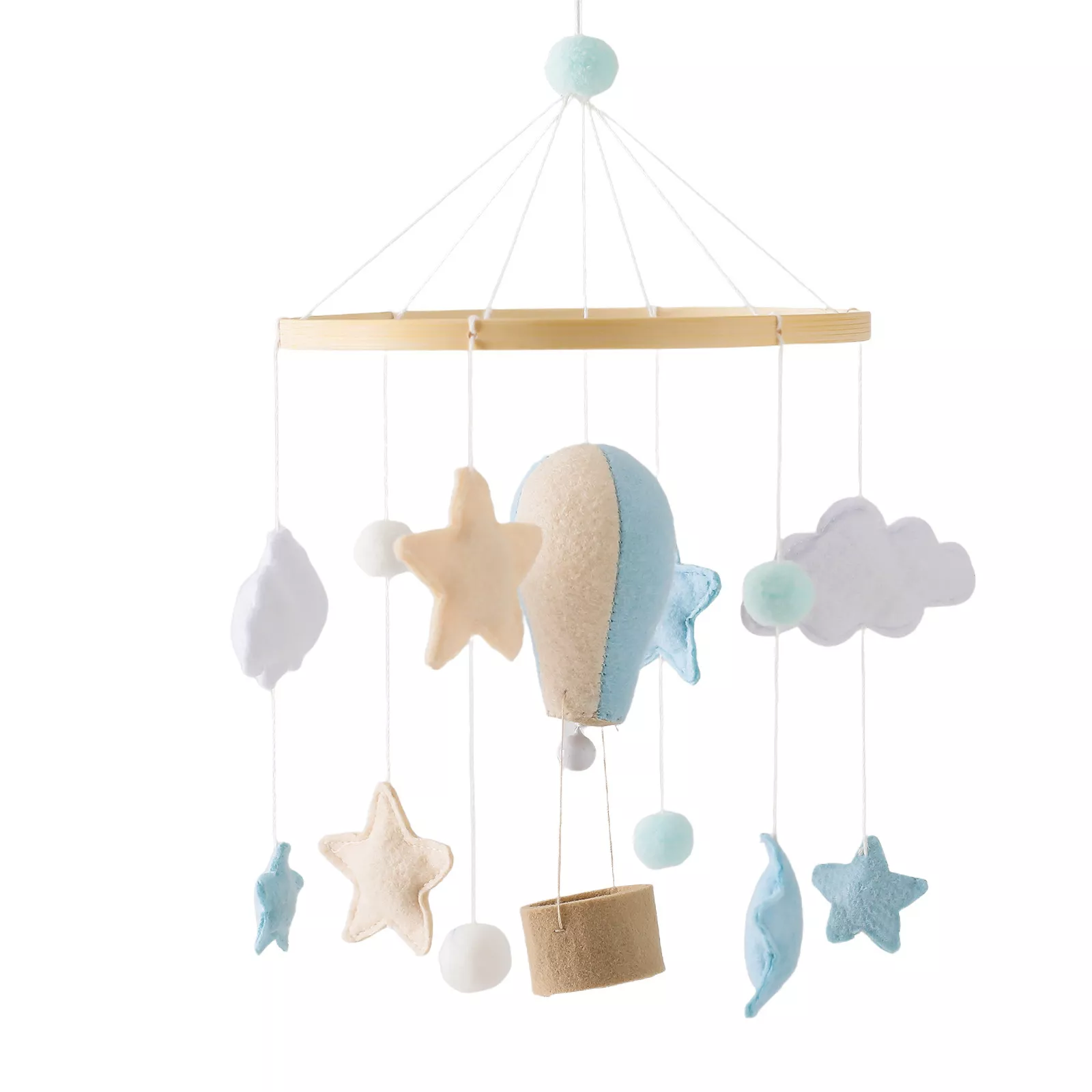 Wooden Baby Crib Mobile with Cloud & Hot Air Balloon Rattle Toy for Newborns - Image 6