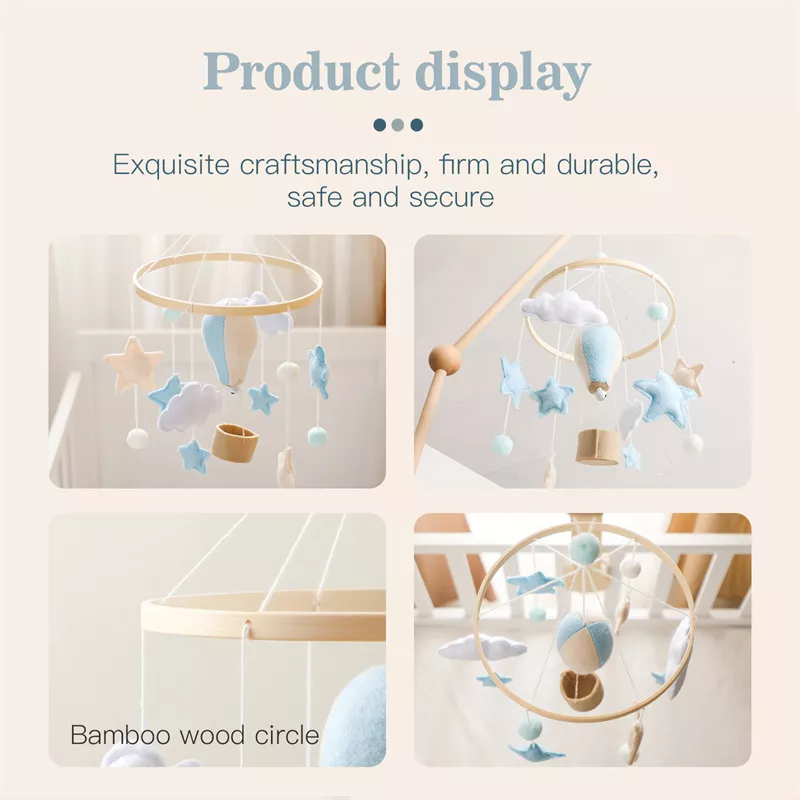 Wooden Baby Crib Mobile with Cloud & Hot Air Balloon Rattle Toy for Newborns - Image 5