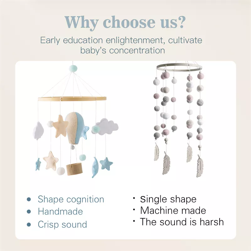 Wooden Baby Crib Mobile with Cloud & Hot Air Balloon Rattle Toy for Newborns - Image 4