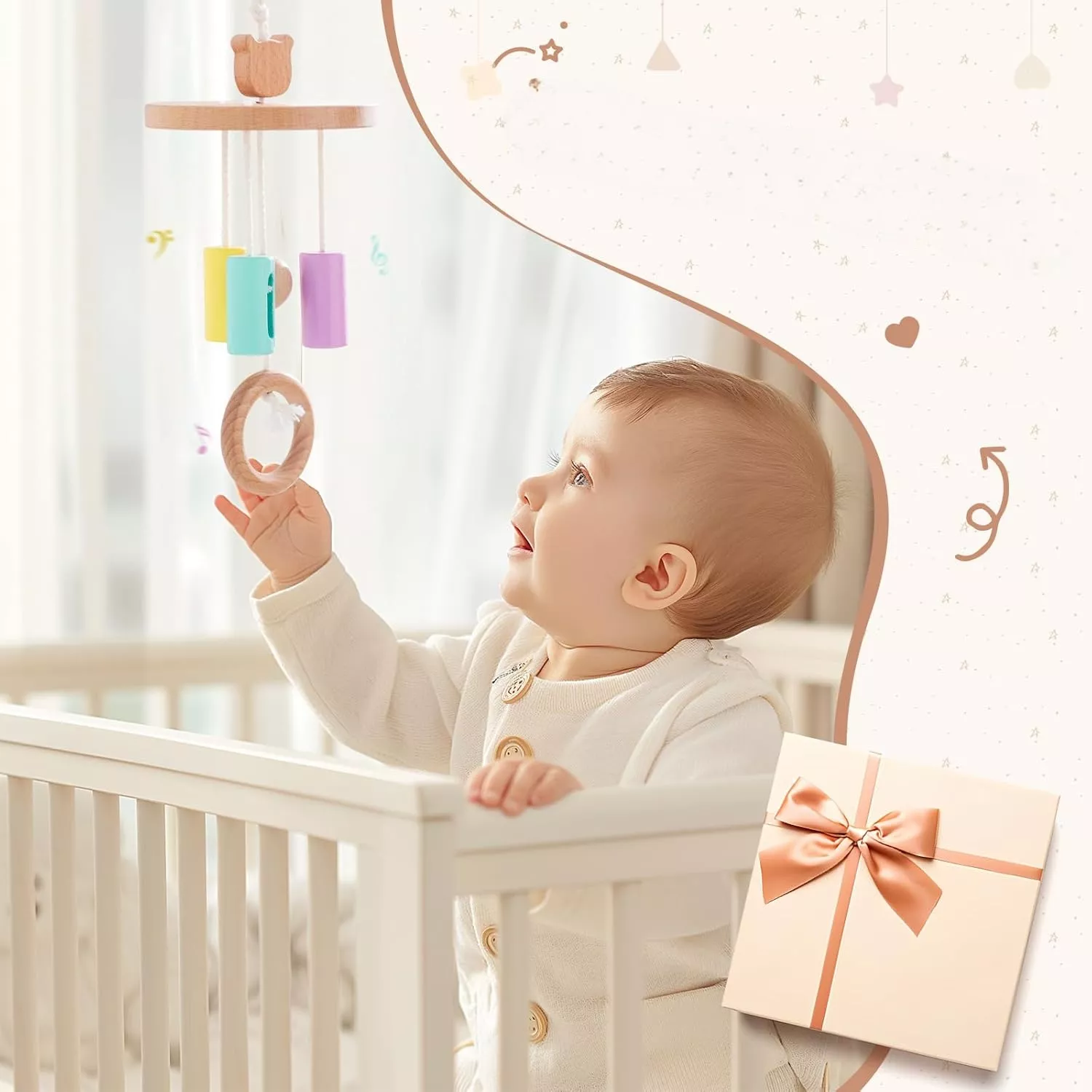Wooden Baby Rattle Mobile with Rotating Bed Bell - Image 4