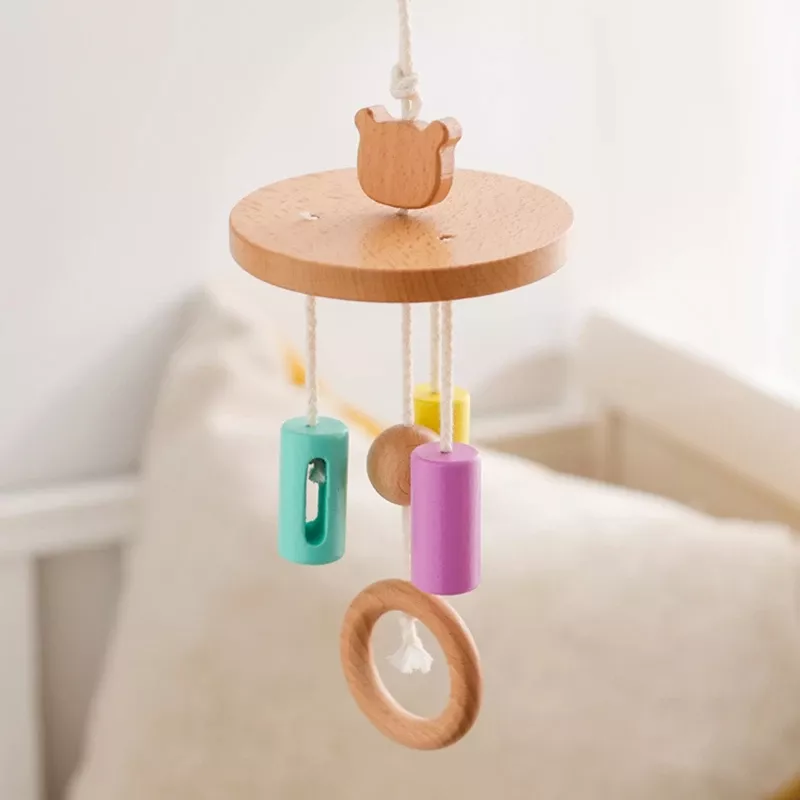 Wooden Baby Rattle Mobile with Rotating Bed Bell