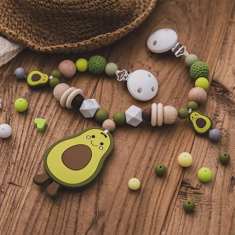 Silicone Baby Teether Pram Clip & Avocado Pendant Stroller Chain Toy - Image 2