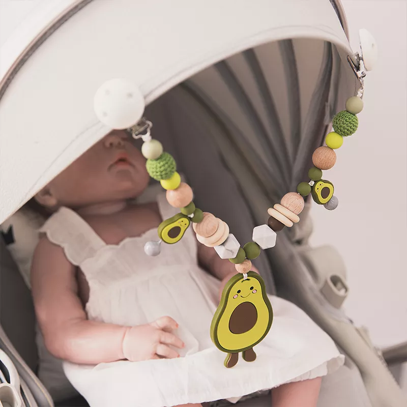 Silicone Baby Teether Pram Clip & Avocado Pendant Stroller Chain Toy - Image 5