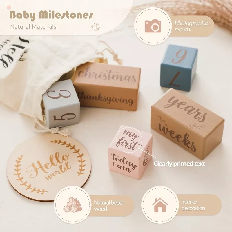 Wooden Baby Milestone Block Set - Image 4