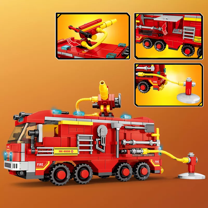 Fire Station Building Block Set with Fire Truck and Helicopter - Image 3