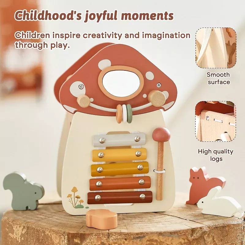 Wooden Mushroom Montessori Puzzle and Musical Toy - Image 2