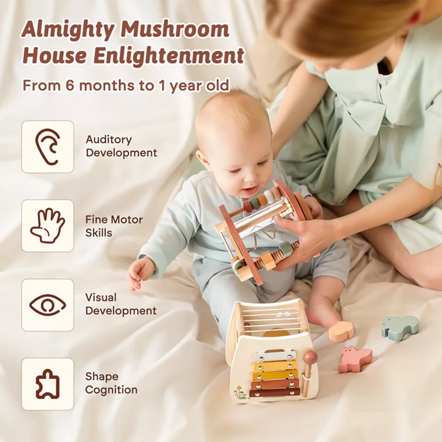 Wooden Mushroom Montessori Puzzle and Musical Toy - Image 5