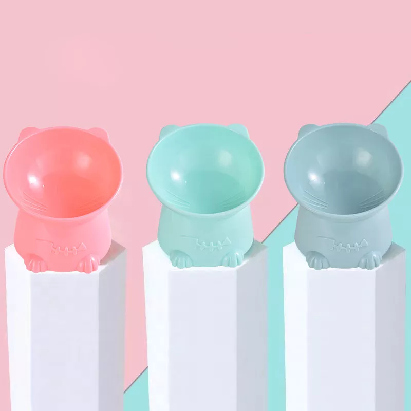 Cartoon Cat Shape Tilted Pet Bowl with Raised Base - Image 3