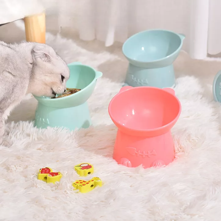 Cartoon Cat Shape Tilted Pet Bowl with Raised Base - Image 5