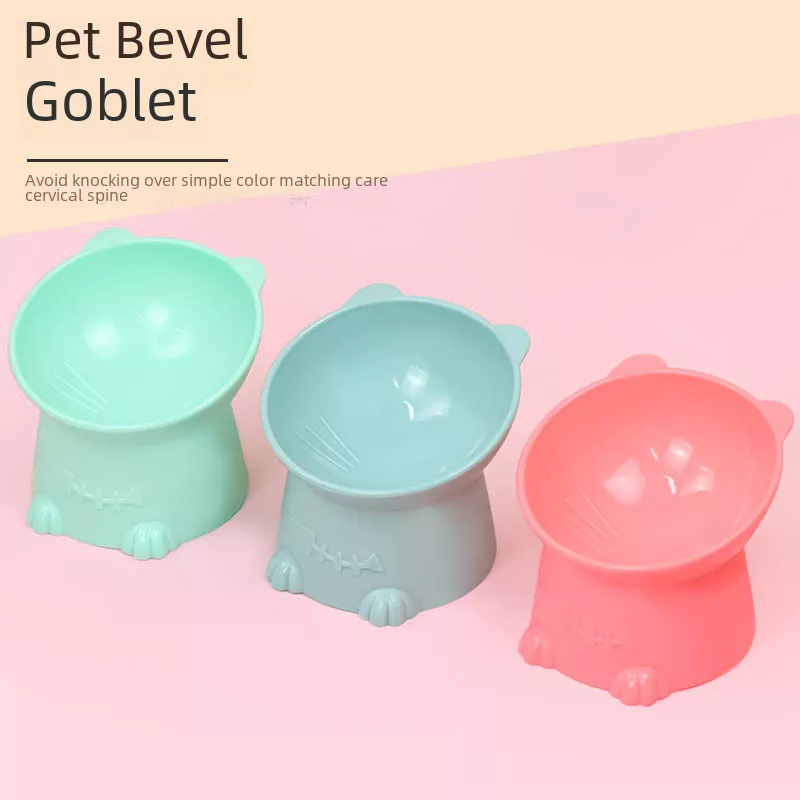 Cartoon Cat Shape Tilted Pet Bowl with Raised Base - Image 4