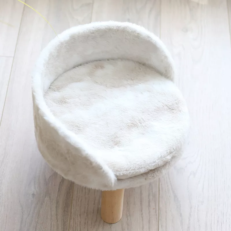 Large Luxury Soft Cat Bed with Warm Plush Fabric and Wood Legs - Image 3