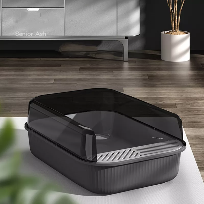 Semi-Enclosed Large Cat Litter Box with Splashproof Design & Shovel - Image 5