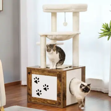 Luxury Cat Tree with Litter Box & Storage Cabinet