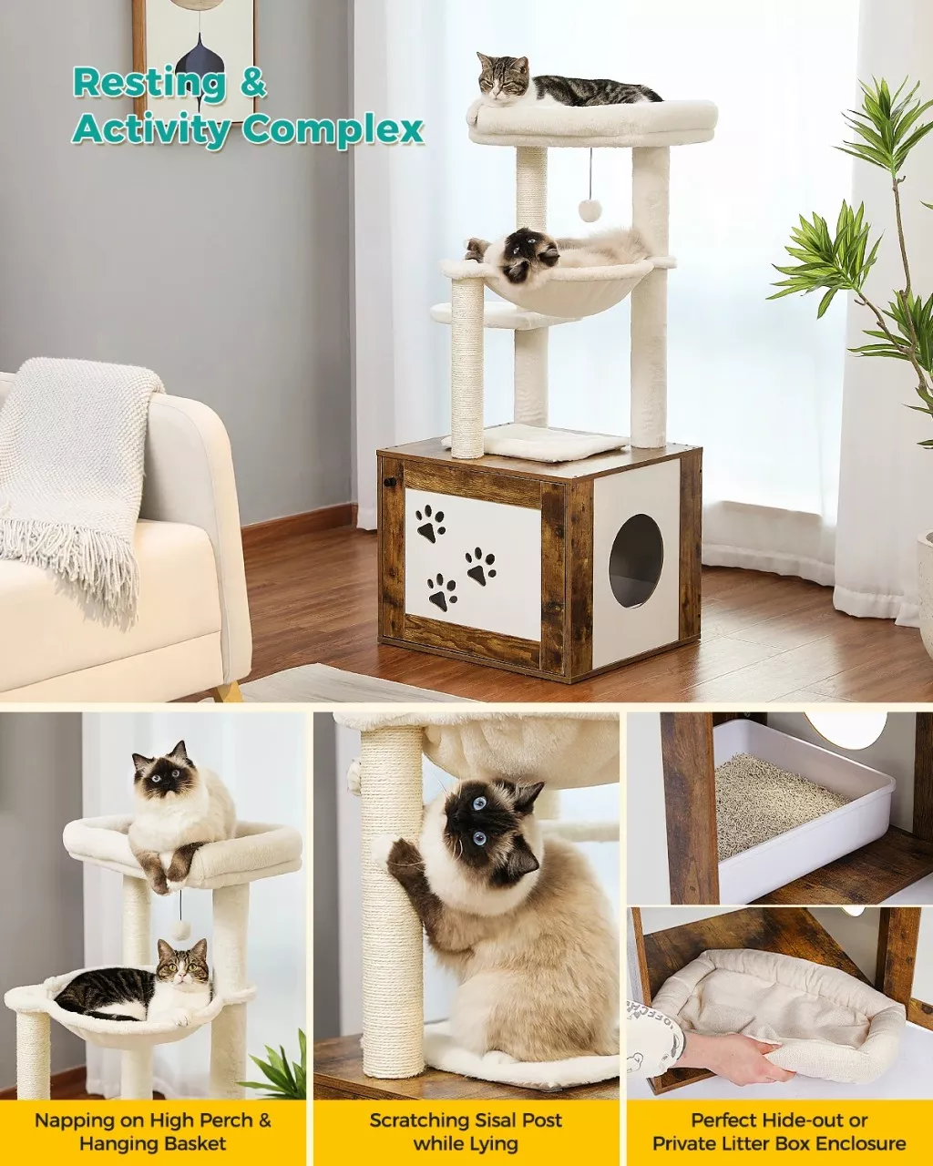 Luxury Cat Tree with Litter Box & Storage Cabinet - Image 6
