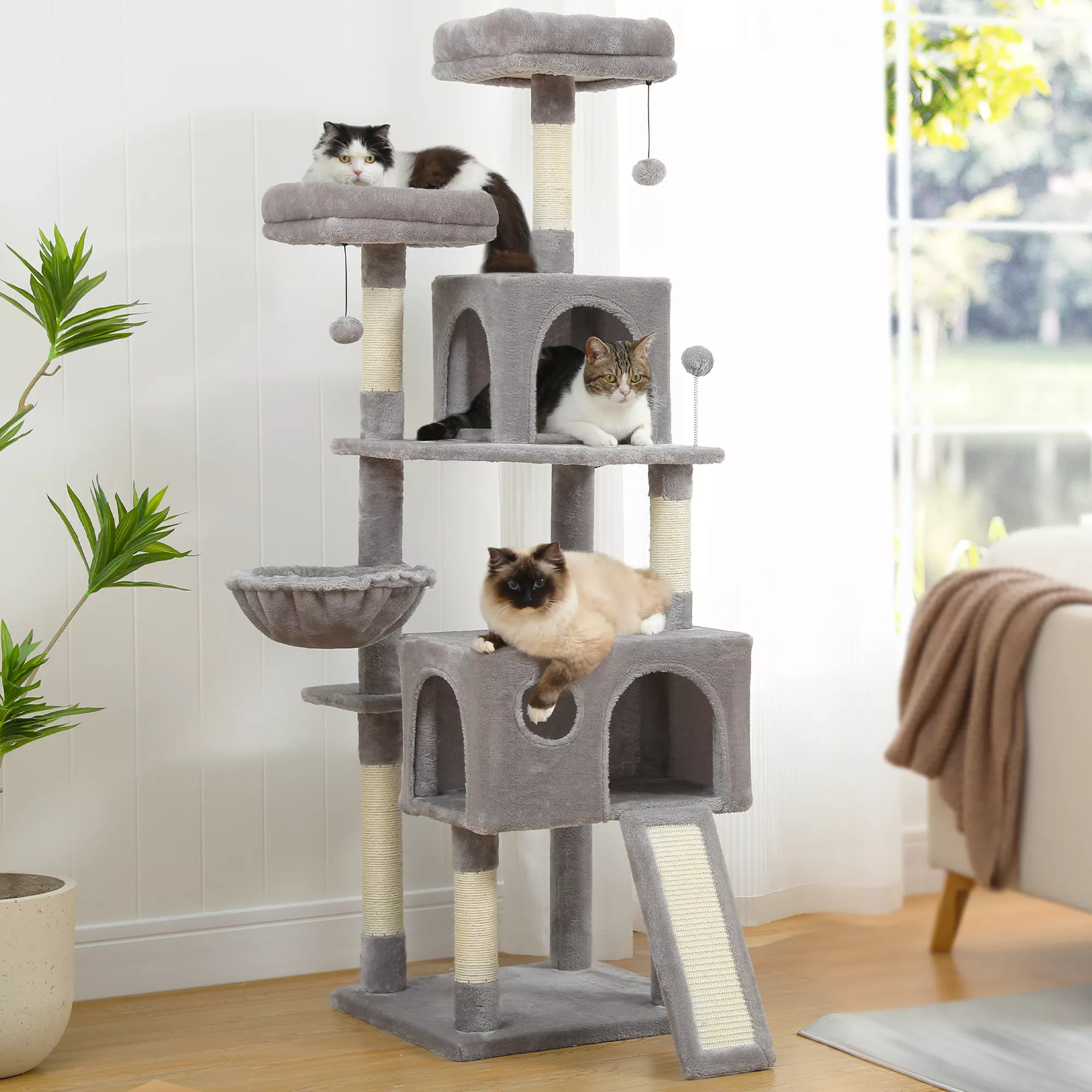 Large Cat Tree with Double Condos, Sisal Scratching Posts & Cozy Hummock - Image 4